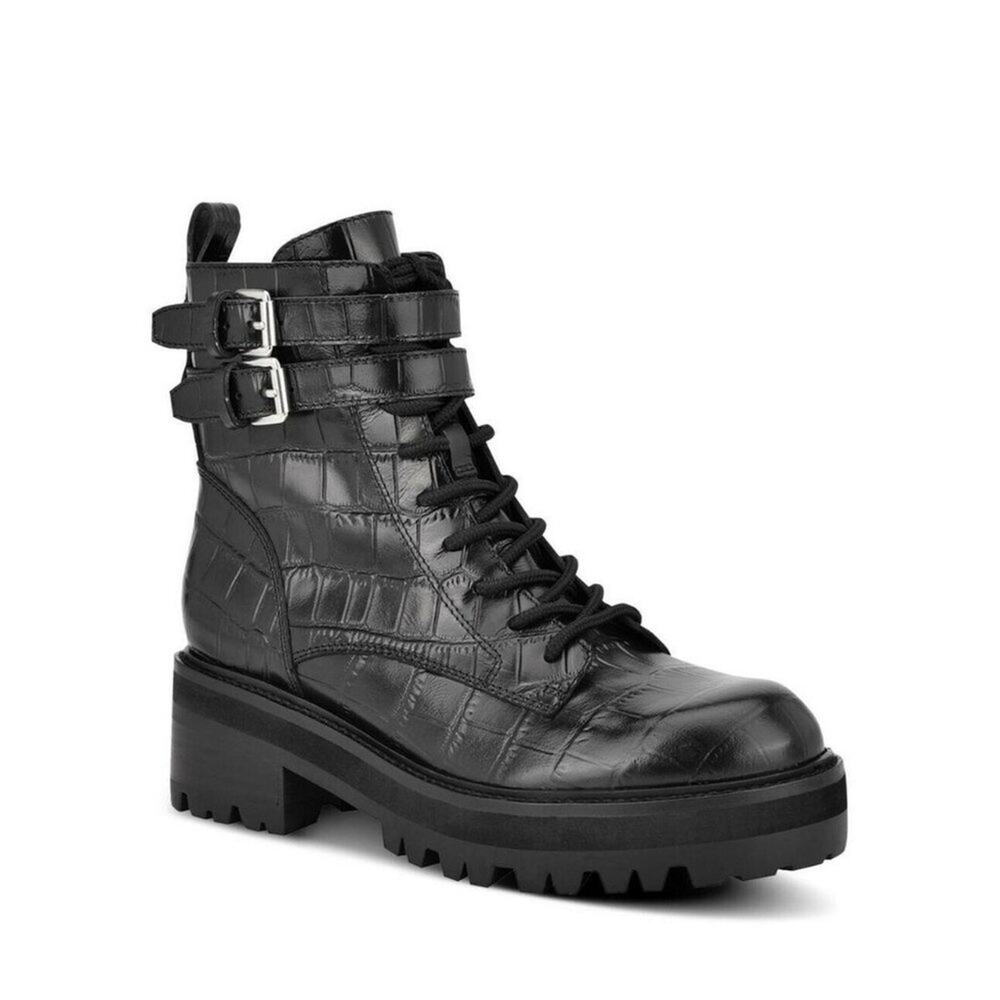 Marc Fisher LTD Barren 2 Boots Women's Size 6.5M Black‎ Croc Embossed Leather